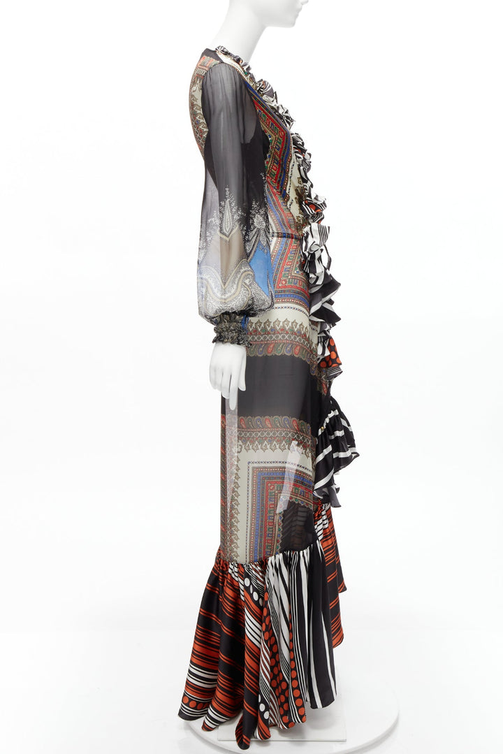 GIVENCHY RICCARDO TISCI 2013 Runway mixed bandana sheer ruffle gown dress FR38 M