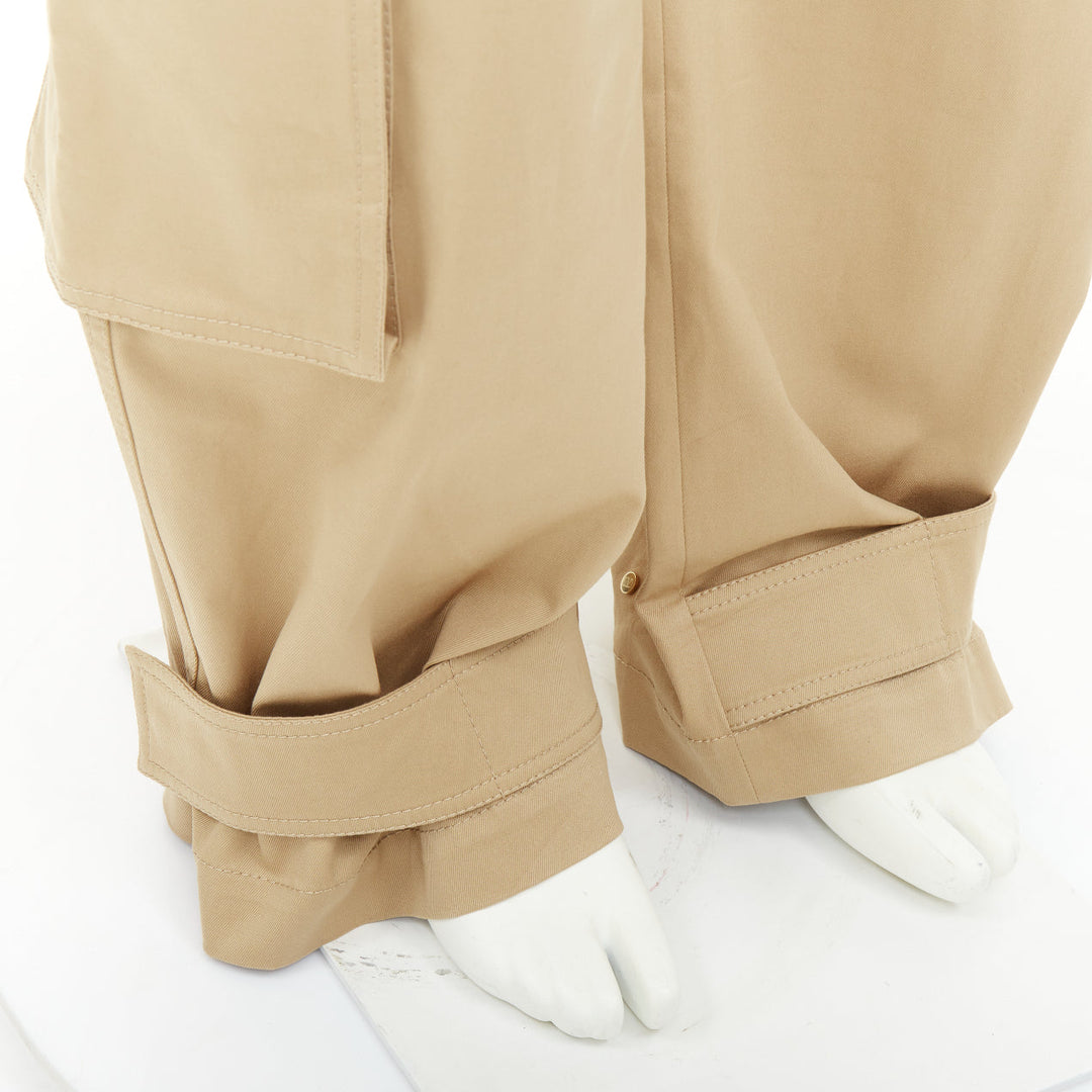 VALENTINO 2023 beige stretch cotton blend gabardine wide leg cargo pants IT46 S