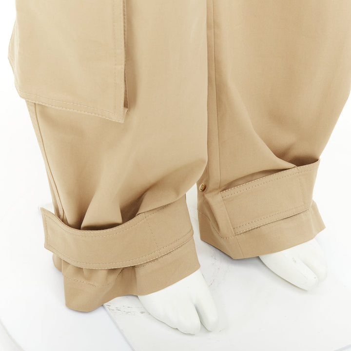 VALENTINO 2023 beige stretch cotton blend gabardine wide leg cargo pants IT46 S