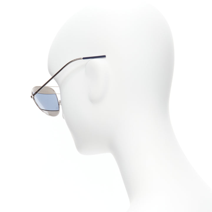 CHRISTIAN DIOR Split 0103J CD logo silver blue striped aviator sunglasses