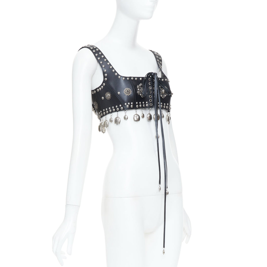 rare ALEXANDER MCQUEEN 2017 Runway studded lace up charm calf leather bra top S