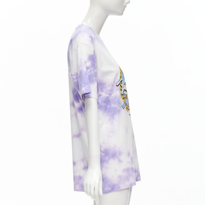 BALMAIN cotton purple tie dye Depuis 1945 logo 80's retro crew neck tshirt XXS