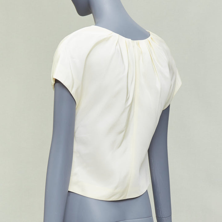 OSCAR DE LA RENTA P16 100% silk cream cap sleeve crop top US0 XS