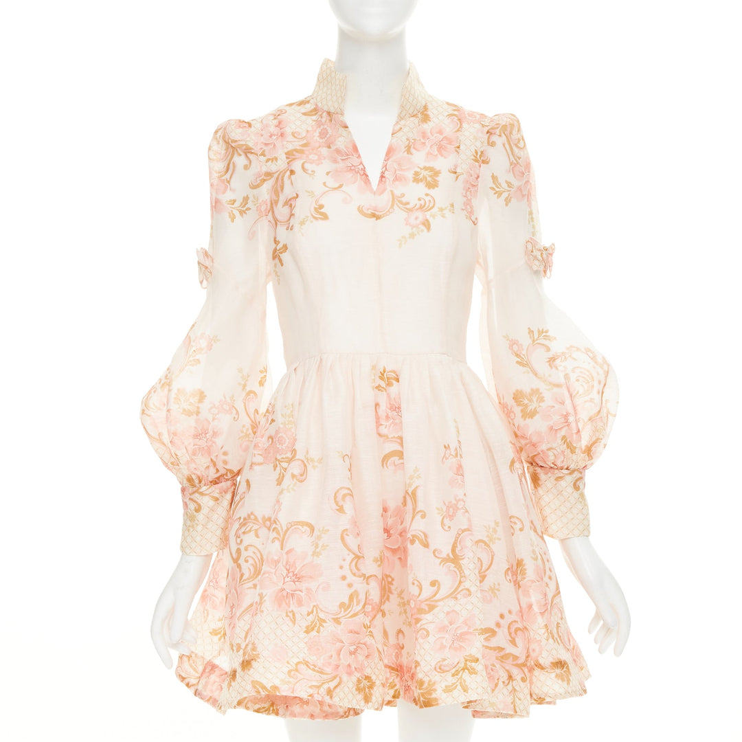 ZIMMERMANN 2022 Runway Postcard Bow rose pink silk linen organza dress US1 XS