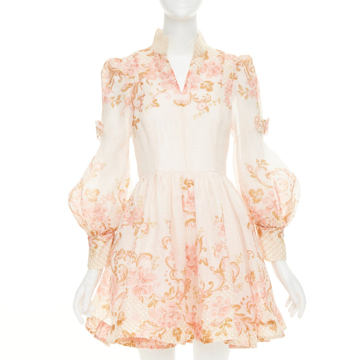 ZIMMERMANN 2022 Runway Postcard Bow rose pink silk linen organza dress US1 XS