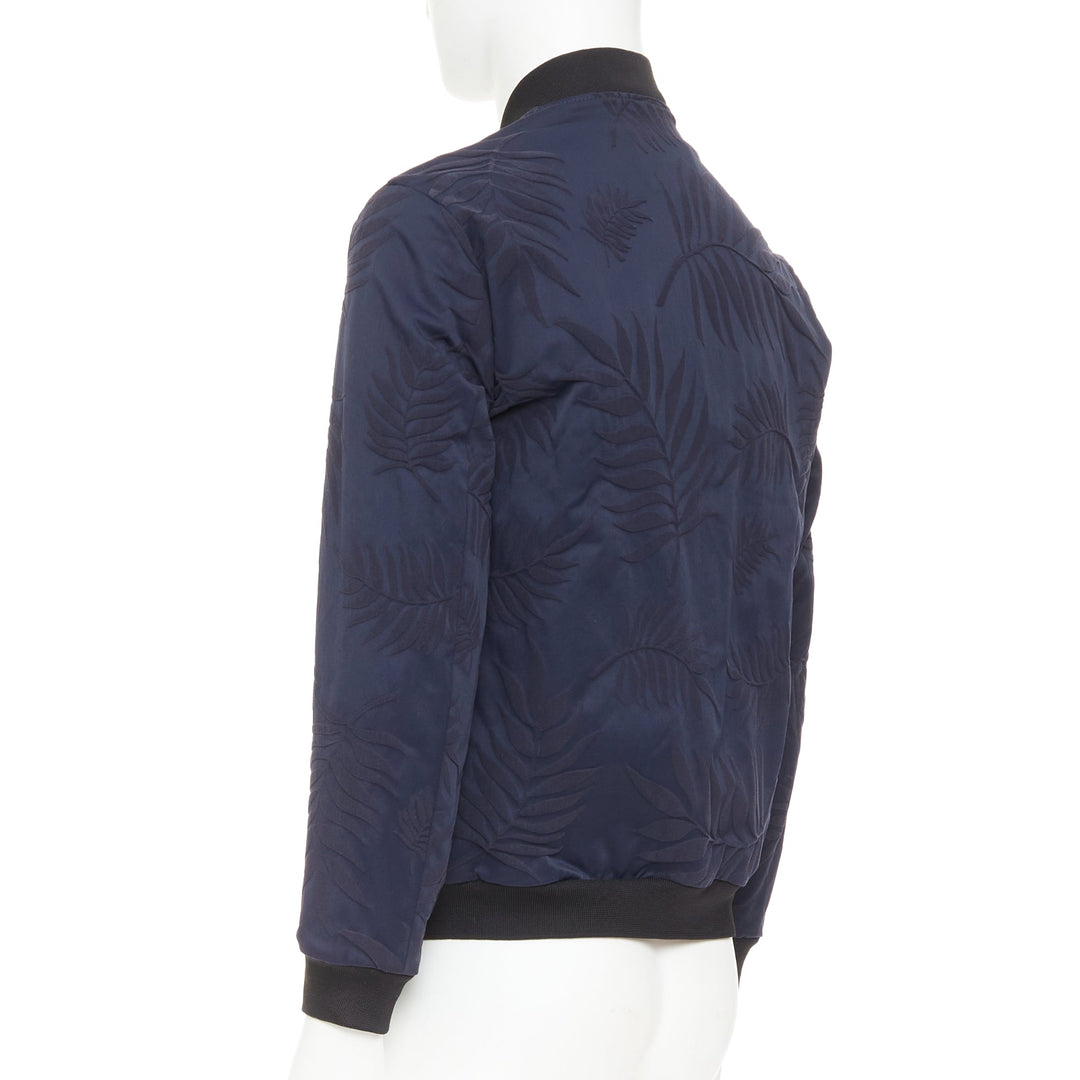 GIORGIO ARMANI navy water repellent Fern leaf jacquard bomber jacket IT46 S