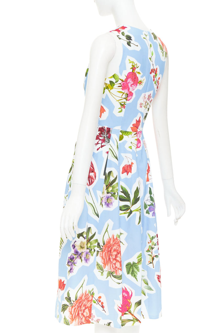 CAROLINA HERRERA light blue floral collage print sleeveless faille dress US4 S