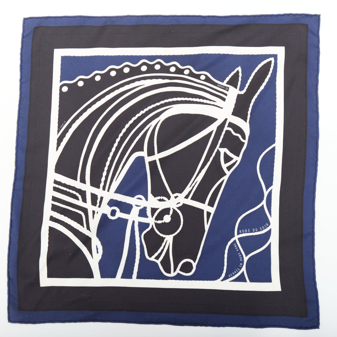 HERMES Limited Edition Robe du Soir Hong Kong 40 Silk navy black square scarf