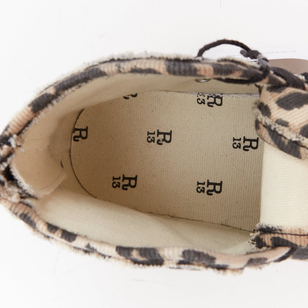 R13 Kurt beige grey leopard print orange paint effect platform high sneaker EU38