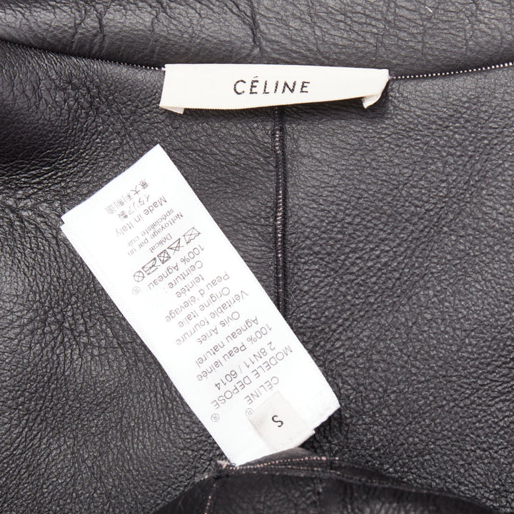 OLD CELINE Phoebe Philo 2015 baby pink lamb shearling leather collar coat FR40 L