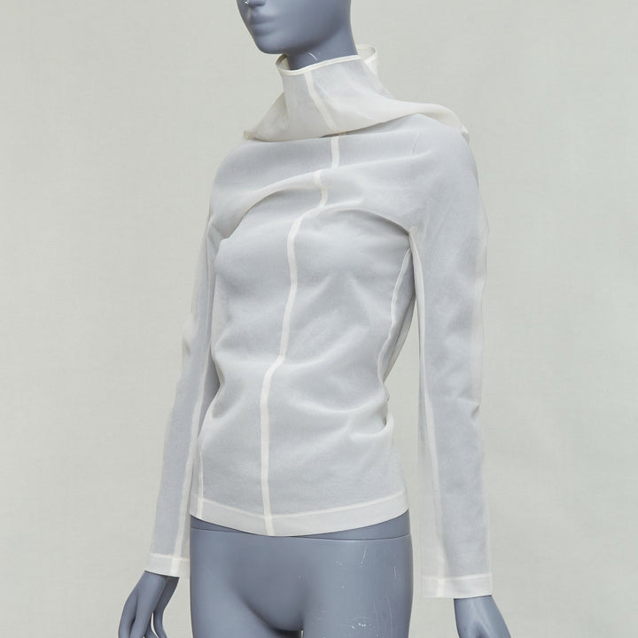 COMME DES GARCONS 1997 Lumps Bumps off white sheer turtleneck top S