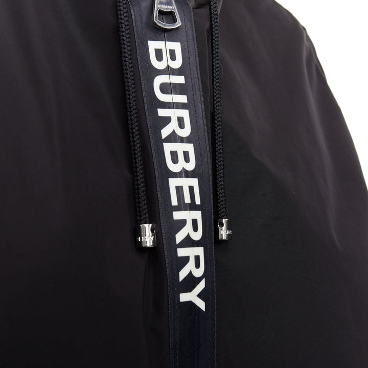 BURBERRY black nylon logo trim hooded windbreaker jacket IT34 XXS