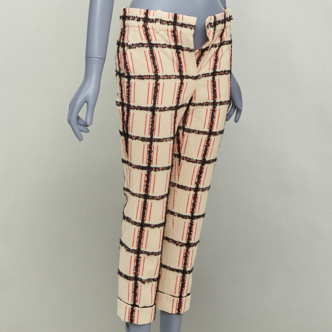 CHLOE Noir Rose black nude wool mohair plaid checked pants FR34 XS