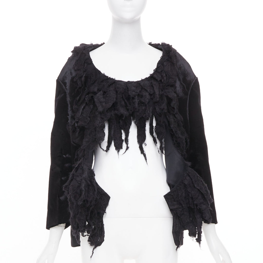 COMME DES GARCONS 2019 Runway black shredded silk fringe multi sleeve top XS