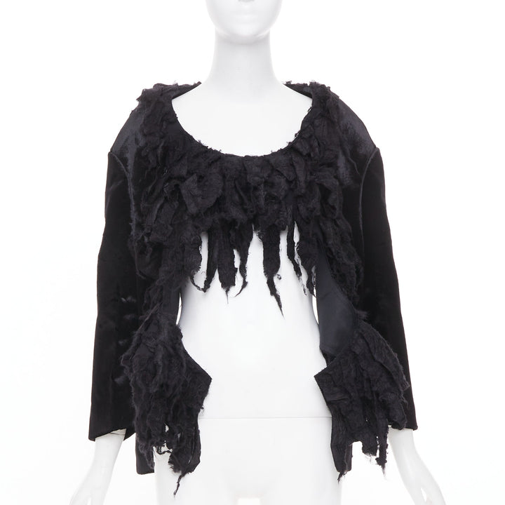 COMME DES GARCONS 2019 Runway black shredded silk fringe multi sleeve top XS