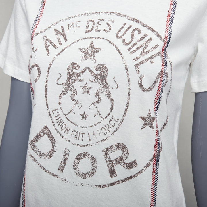 CHRISTIAN DIOR 2022 L'union fait le Force white cotton linen stamp tee XS