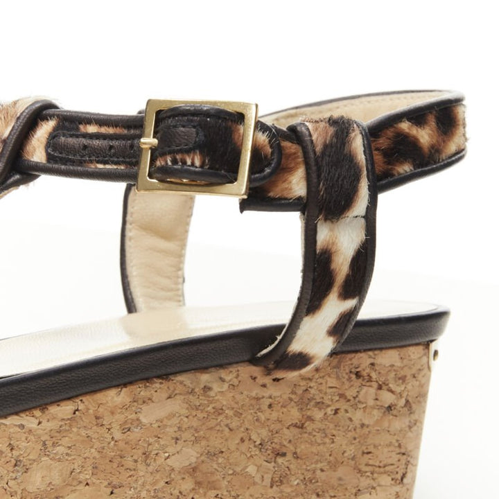 JIMMY CHOO 141nerine leopard leather black tassel cork platform sandals EU36