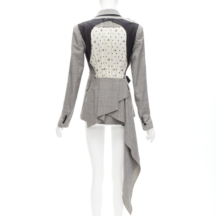 MONSE grey wool cotton deconstructed draped asymmetric blazer jacket US0 XS
