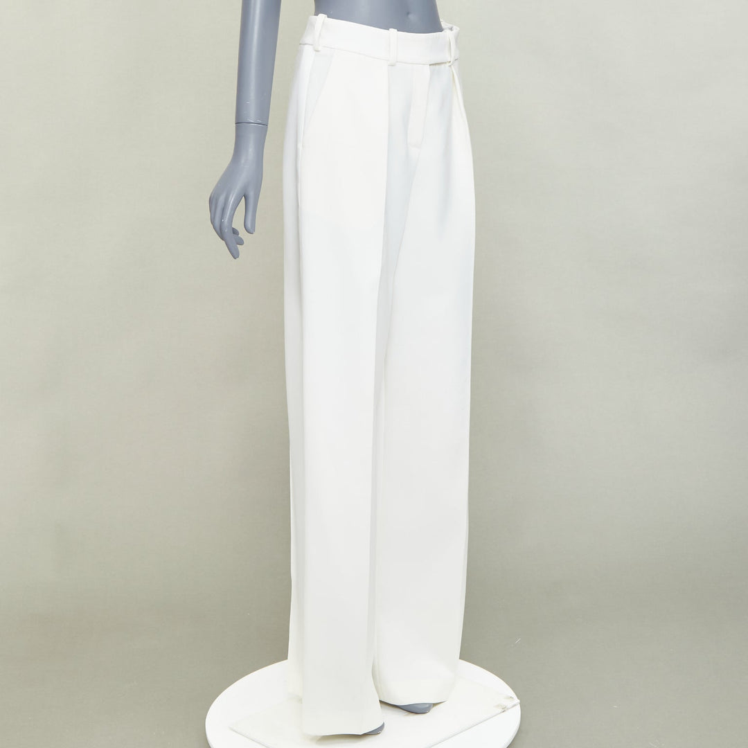 ALEXANDRE VAUTHIER white satin trim pleated front wide pants FR36 S