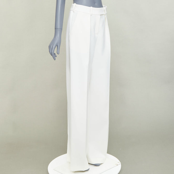 ALEXANDRE VAUTHIER white satin trim pleated front wide pants FR36 S