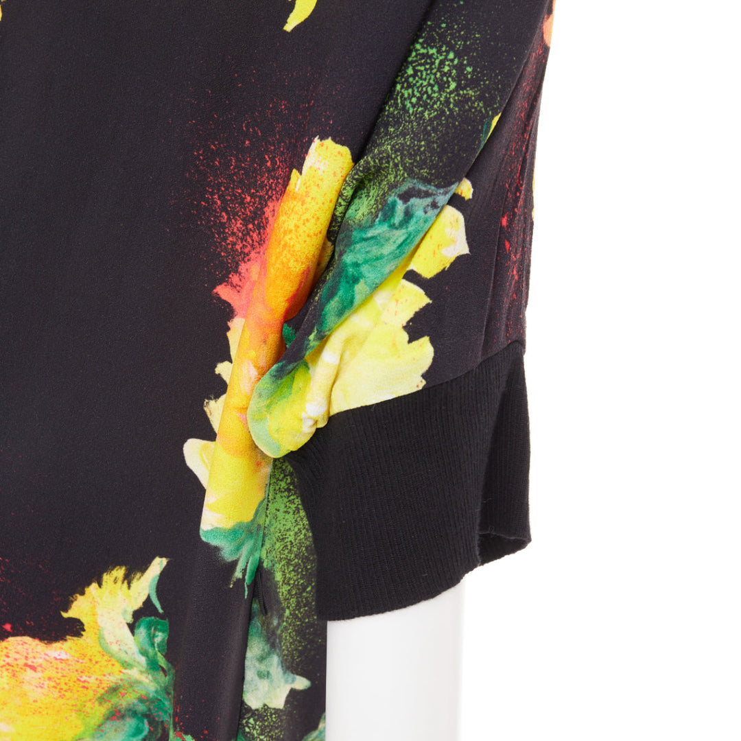 ESCADA graphic floral yellow orange black viscose dolman sleeve dress FR42 XL