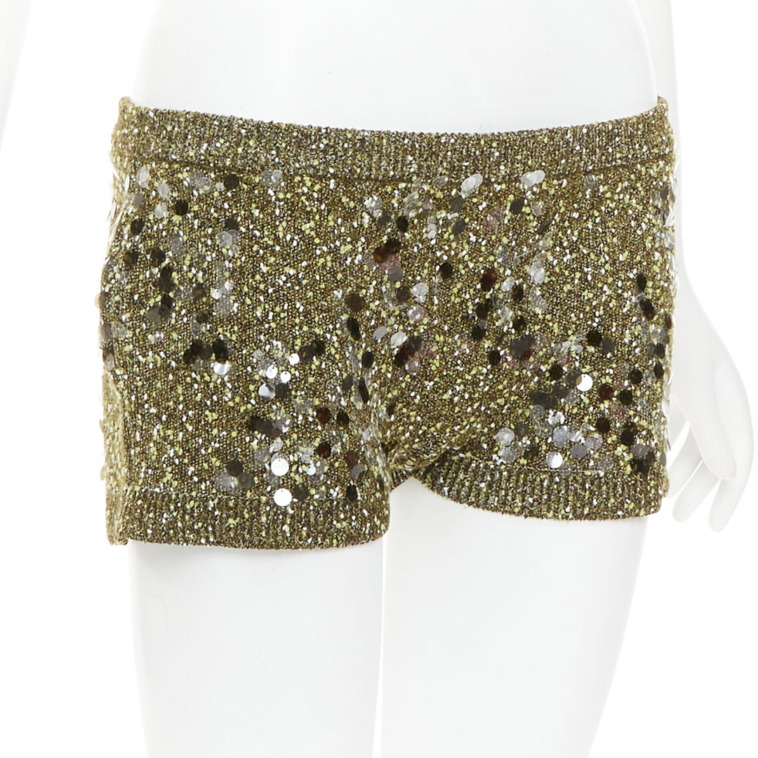 GUCCI De Sarto 2024 green sequin paillette boucle knitted mini shorts S