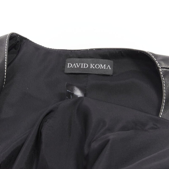 DAVID KOMA black lamb leather white overstitch padded hip dress UK6 XS