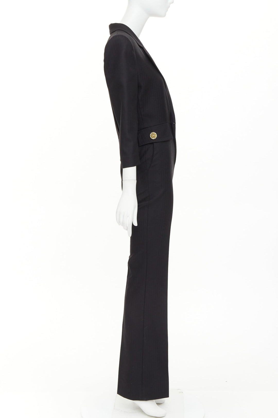 SAINT LAURENT 2022 black wool padded shoulder lapel blazer jumpsuit FR34 XS
