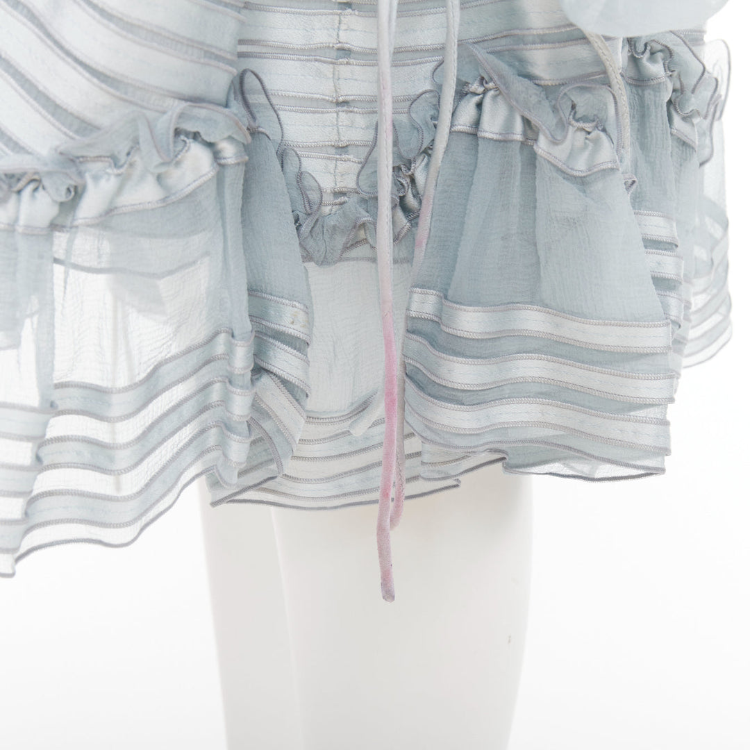 CHLOE 2016 Runway sky blue silk mousselin sheer ruffle drawstring dress FR34 XS