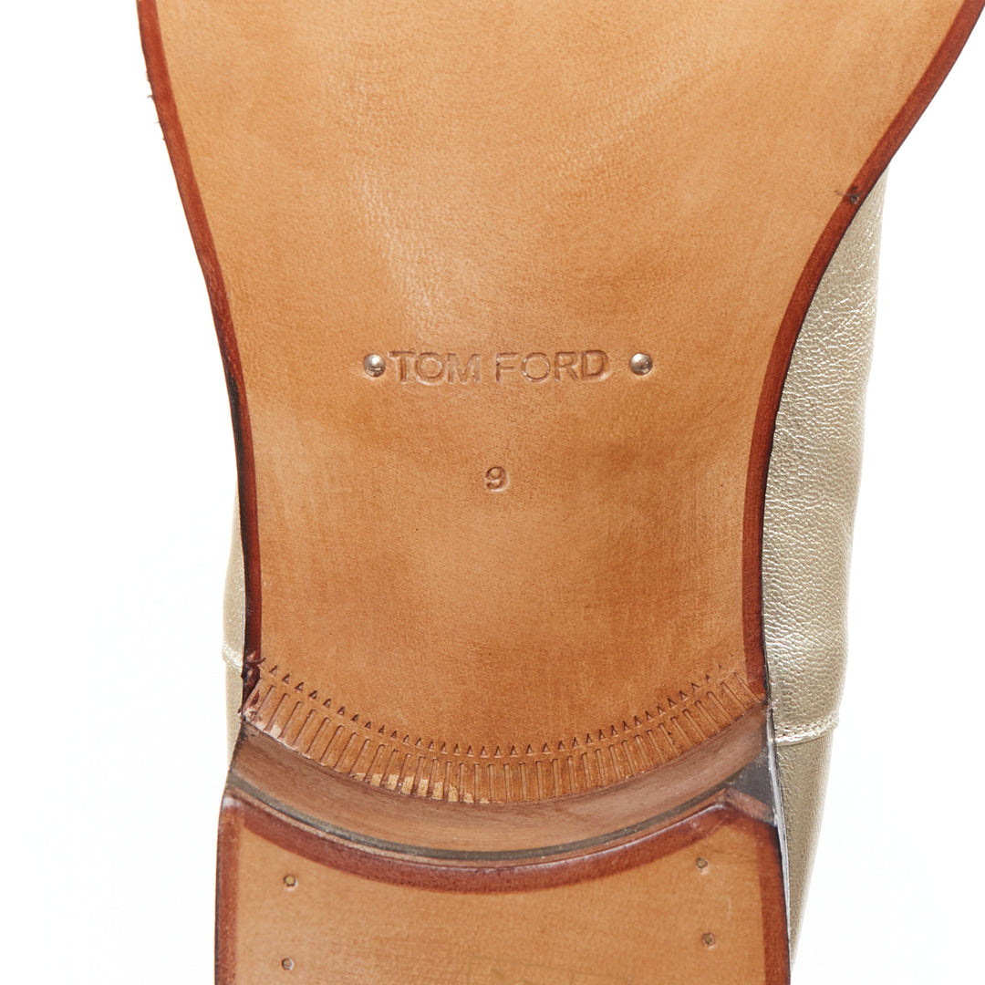 TOM FORD metallic light gold leather cuban heels Chelsea ankle boots UK9 EU43