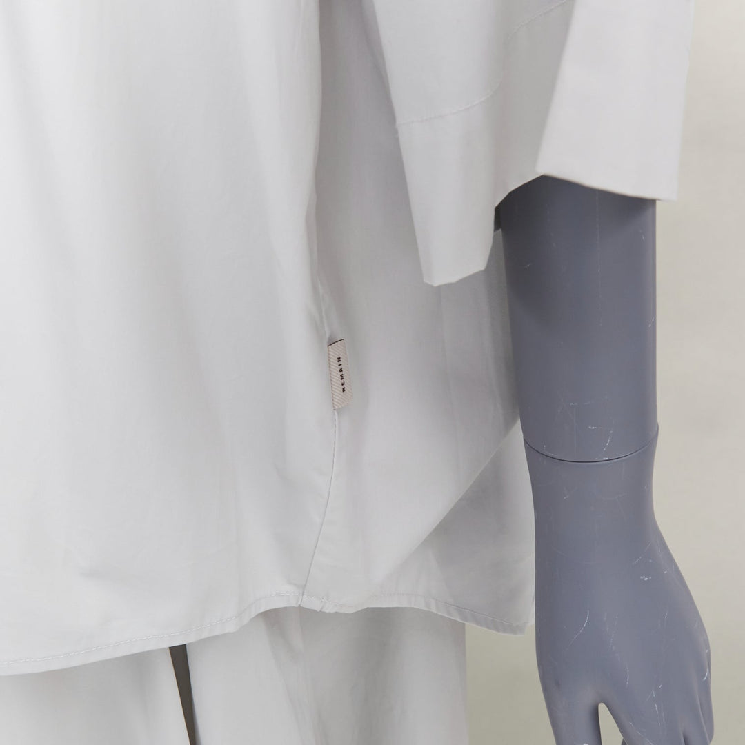 REMAIN Wind Chime light grey organic cotton oversized shirt skirt set FR36 S