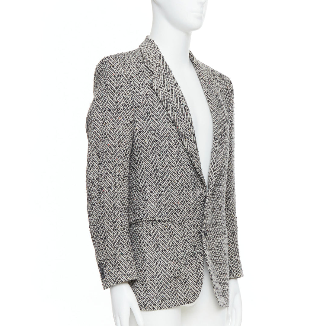 YVES SAINT LAURENT Vintage black grey colourful chevron tweed blazer jacket