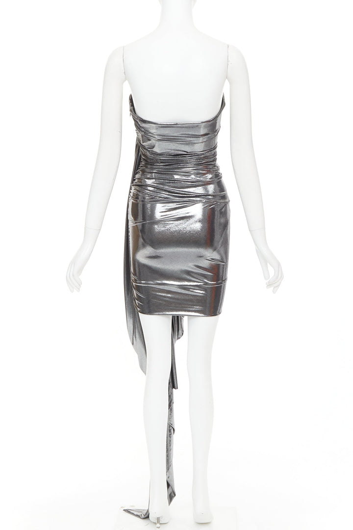 ALEXANDRE VAUTHIER SS2024 Runway metallic silver liquid metal drape dress