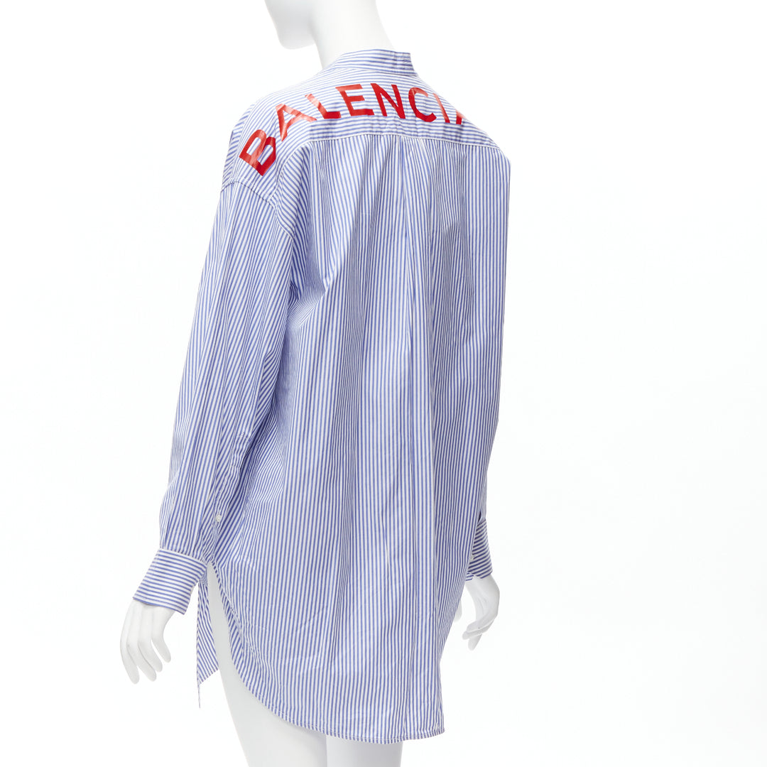 BALENCIAGA Demna 2017 red BB logo blue white stripe  oversized shirt FR34 XS