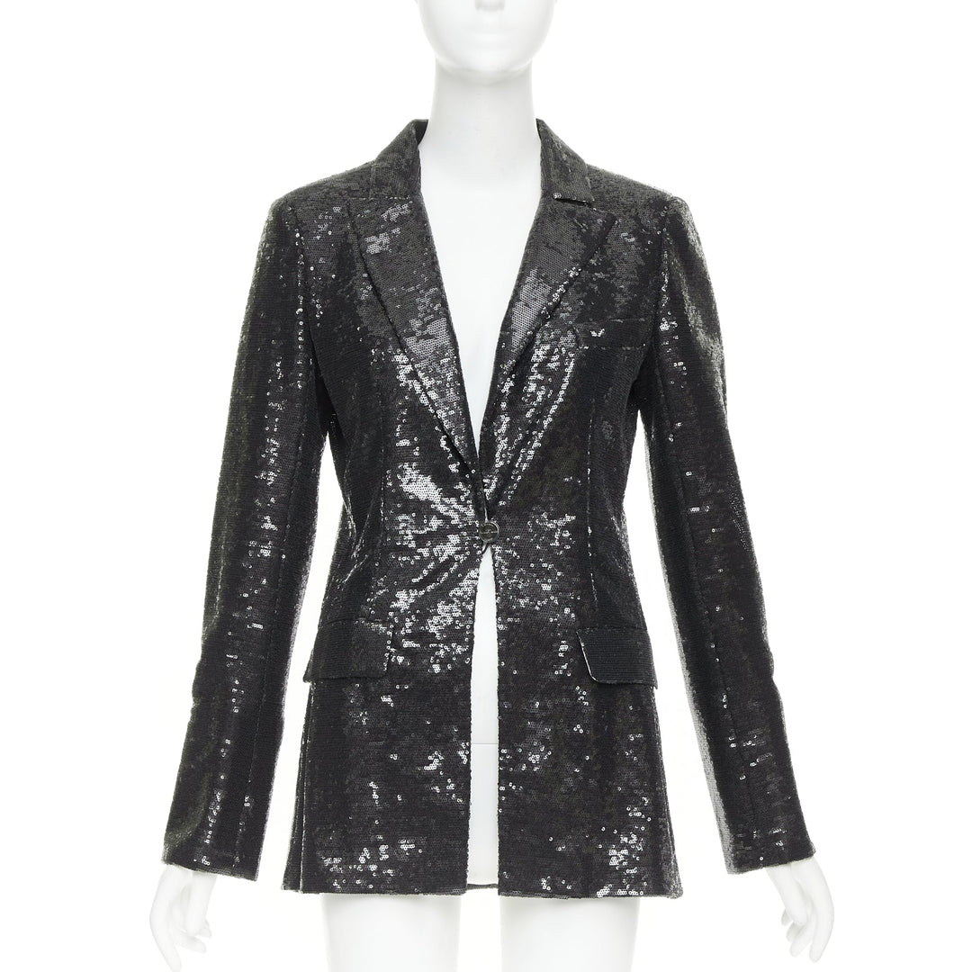 CHANEL 09C Runway Miami black sequin notched collar tailored blazer FR40 L