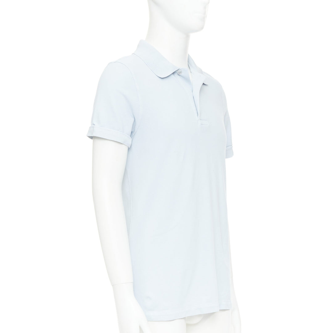 TOM FORD light blue cotton TF logo hem pique polo shirt IT48 M
