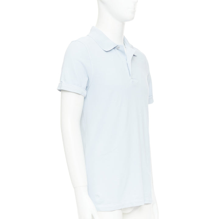 TOM FORD light blue cotton TF logo hem pique polo shirt IT48 M