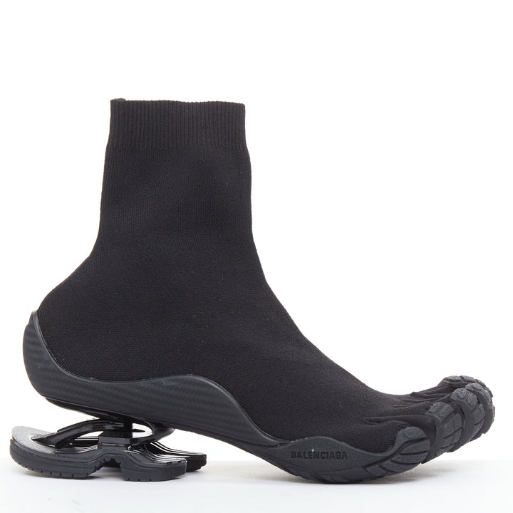 BALENCIAGA Vibram Toe black fabric five toes high knit sneaker boots EU37