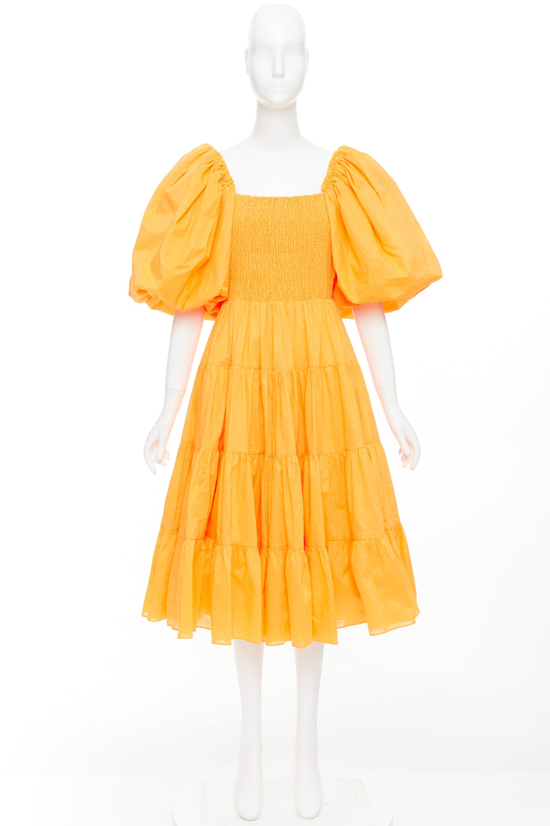 AJE Cherished marigold orange puff sleeve ruched midi dress UK14 XL