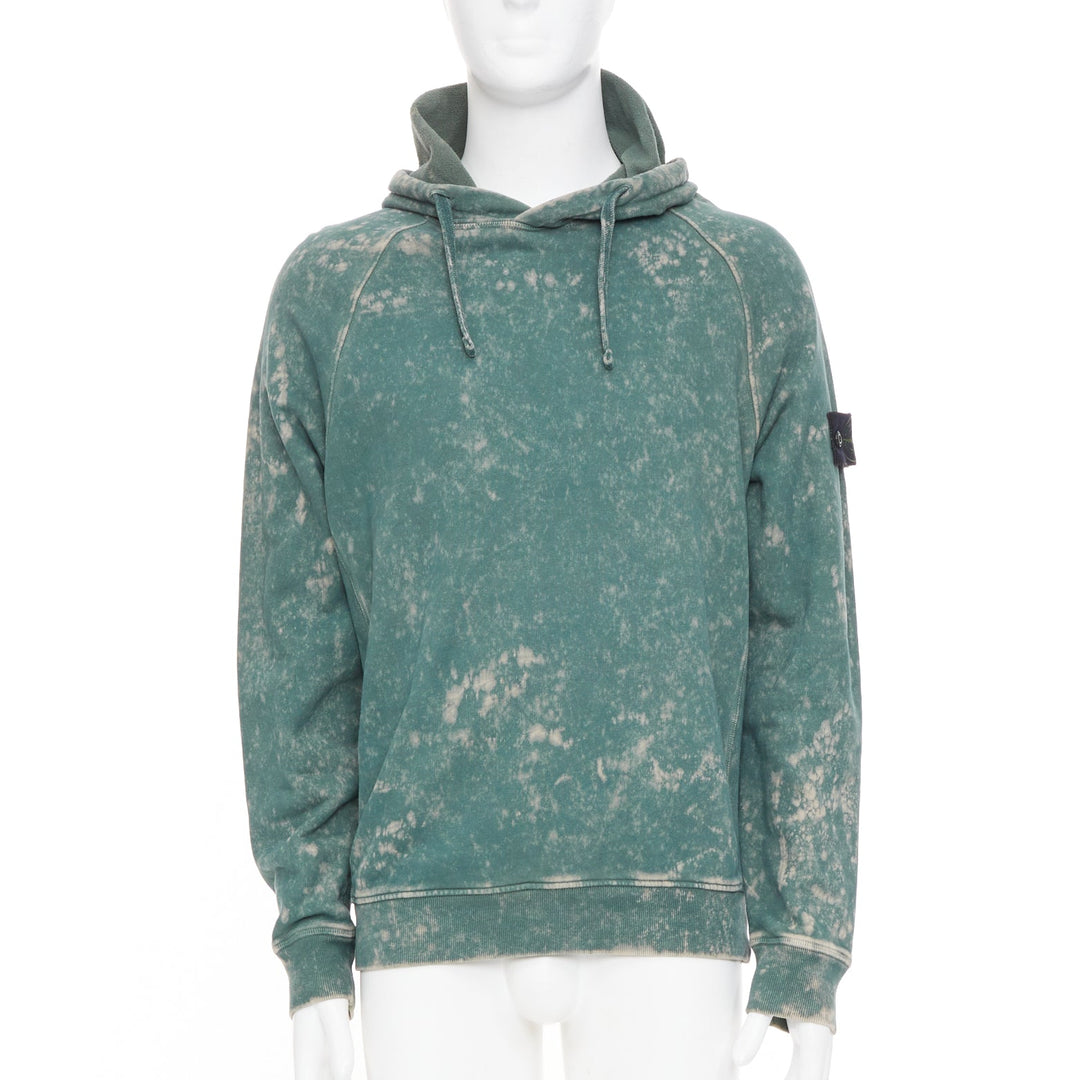 STONE ISLAND 2022 Off-Dye OVD Treatment Cotton fleece hoodie green marbled M