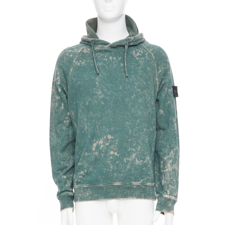 STONE ISLAND 2022 Off-Dye OVD Treatment Cotton fleece hoodie green marbled M