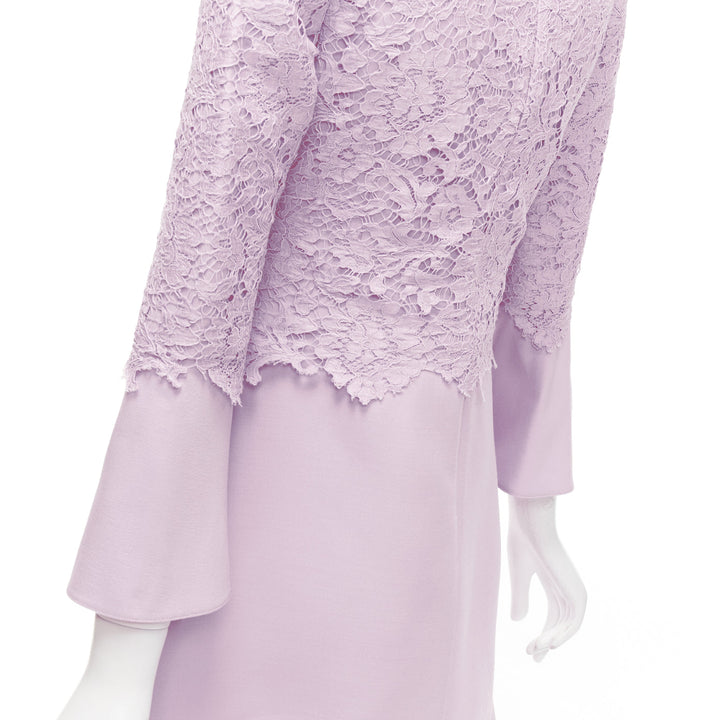 VALENTINO 2019 pastel pink wool silk crepe lace box pleat A-line dress IT38 XS