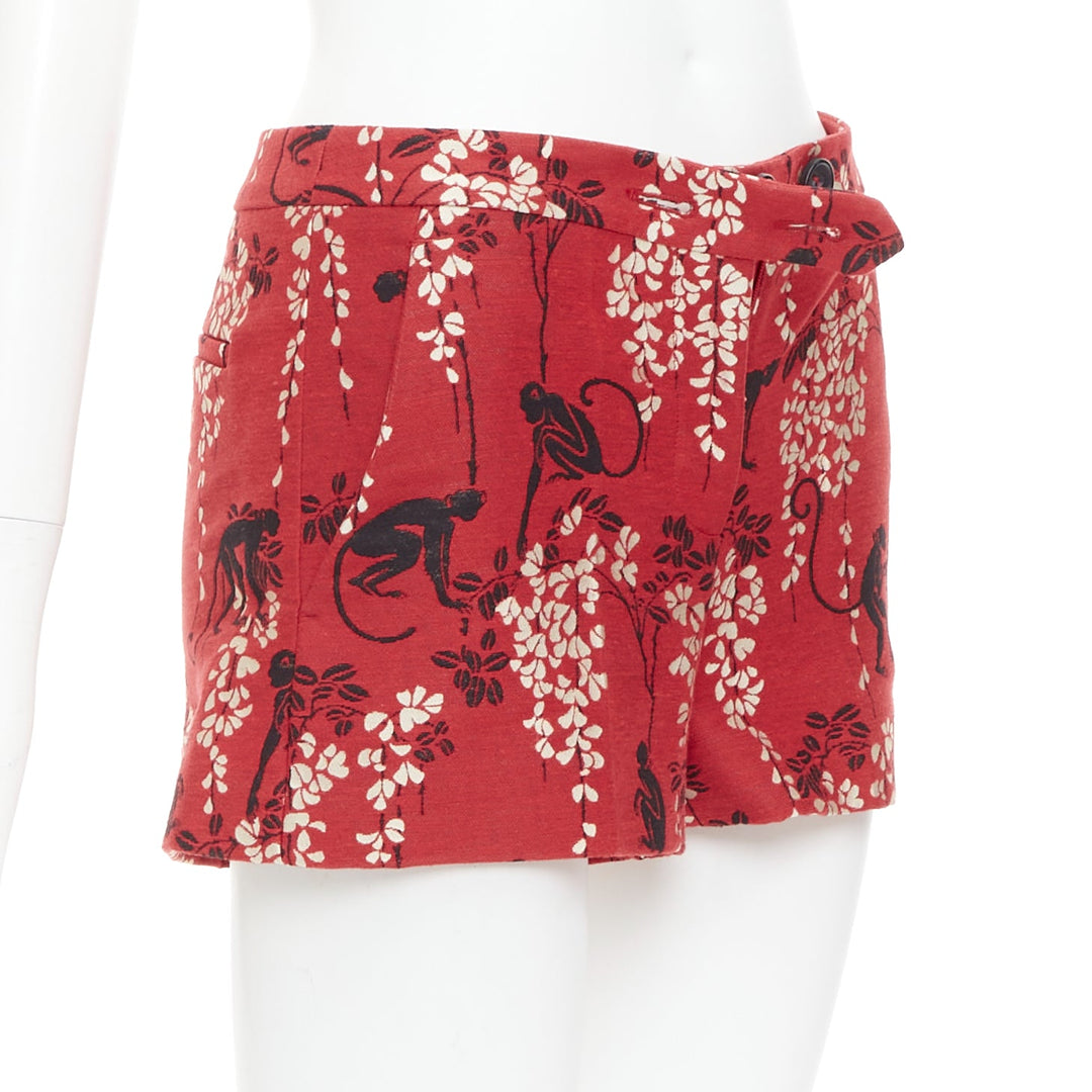 RED VALENTINO red monkey floral cotton blend jacquard mini shorts IT38 XS