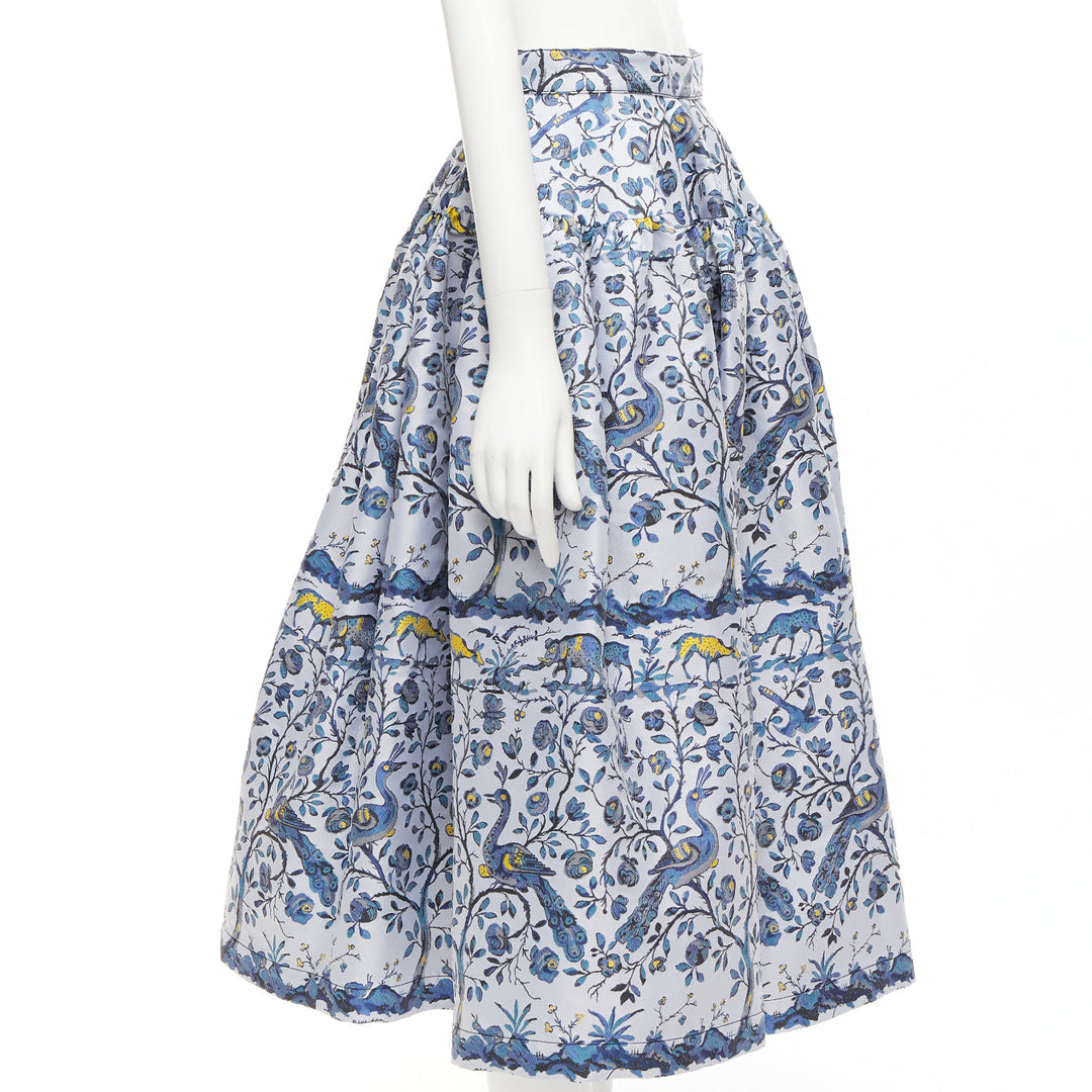 MARQUES ALMEIDA Runway blue peacock floral print round table full skirt UK8 S