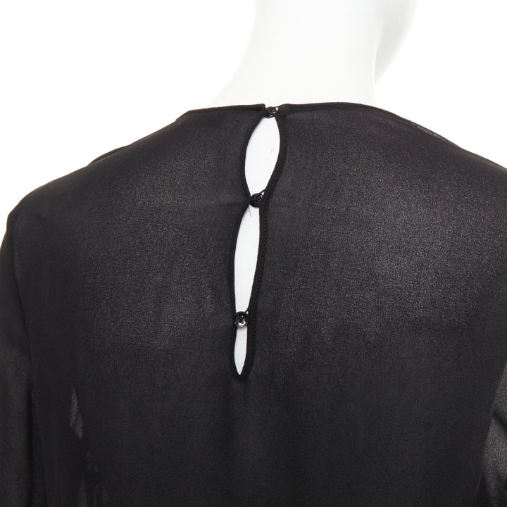 SAINT LAURENT 2017 sheer long sleeve ruched split cuff viscose shirt FR 36 S