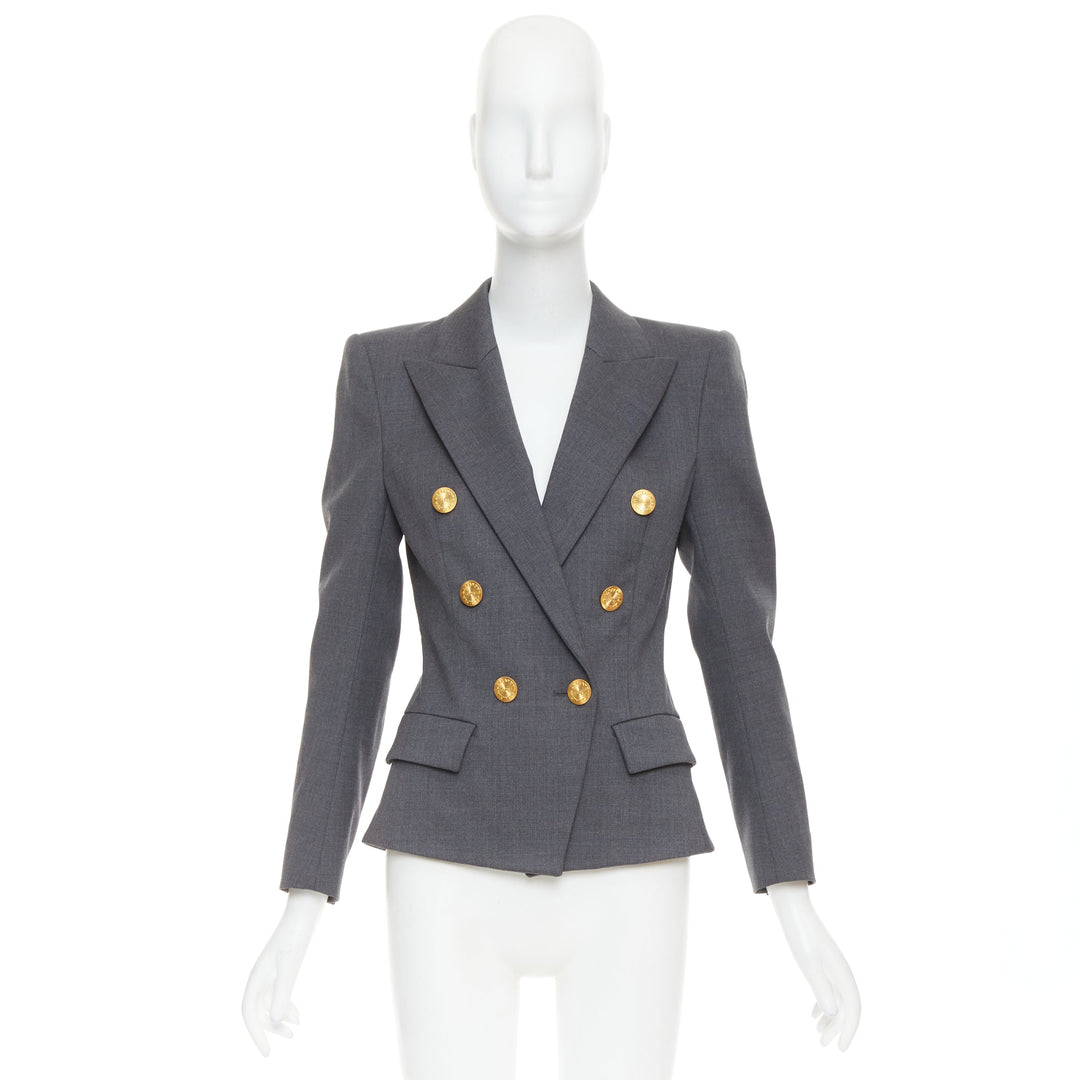 ALEXANDRE VAUTHIER grey wool gold sunburst buttons double breasted blazer jacket