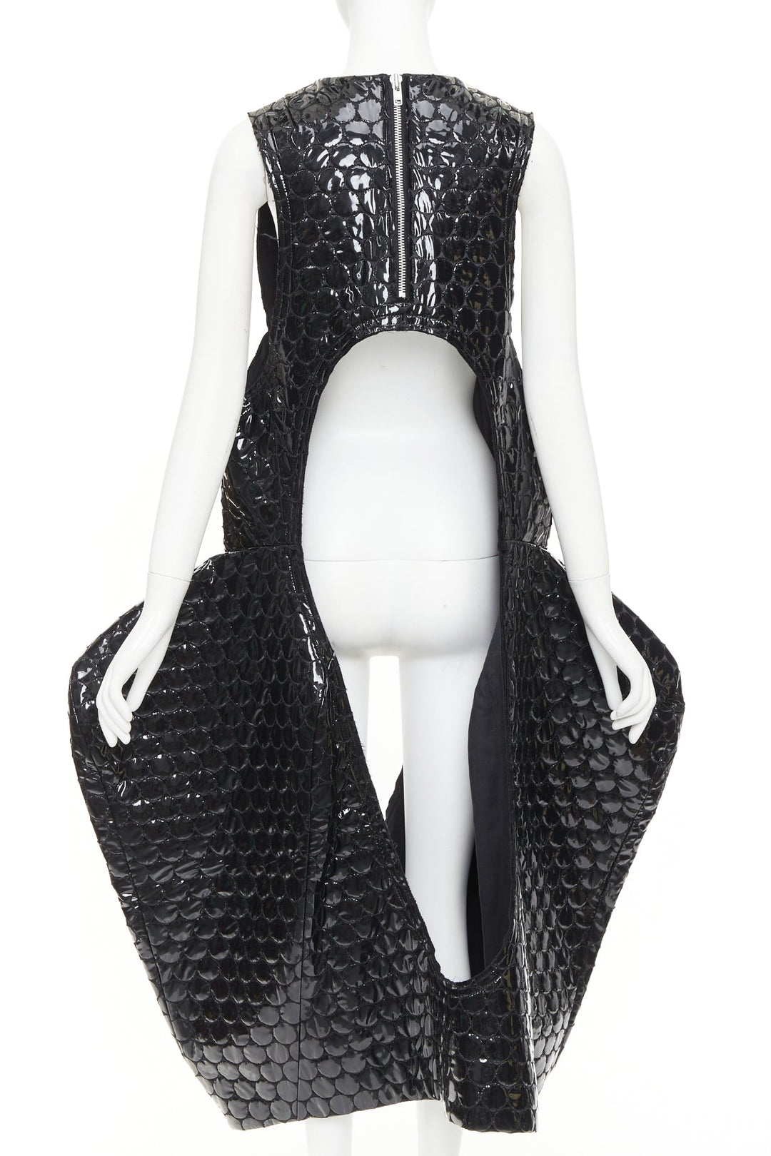 rare COMME DES GARCONS 2019 Runway PVC bubble quilted cutout pannier dress S