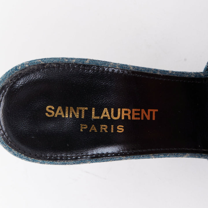 SAINT LAURENT La 16 Mules Cassandre Denim blue YSL monogram sandal heels EU37.5