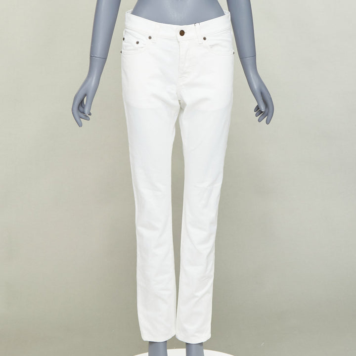 SAINT LAURENT 2020 D18 M SL LW off white cotton straight leg denim jeans 28"