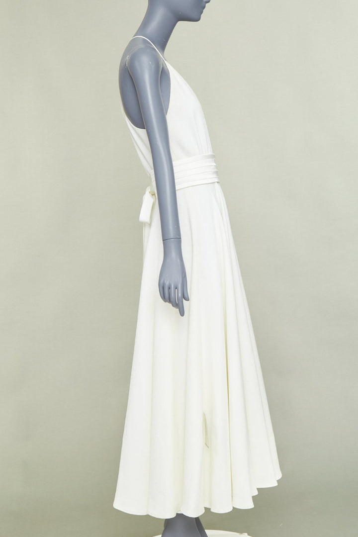 RACIL ivory crepe plunging V-neck halter ruched empire waist midi dress IT38 XS